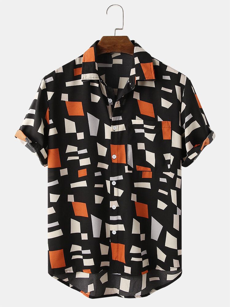 Camisa De Manga Corta Con Solapa En Contraste De Bloque De Color Para Hombre