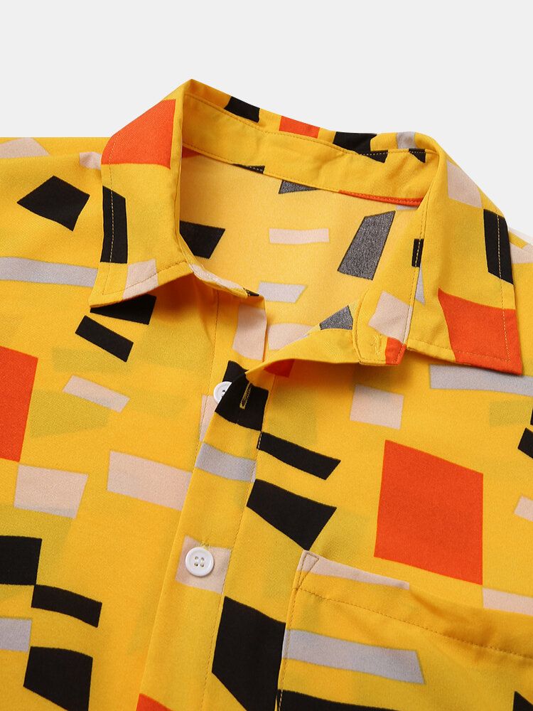 Camisa De Manga Corta Con Solapa En Contraste De Bloque De Color Para Hombre