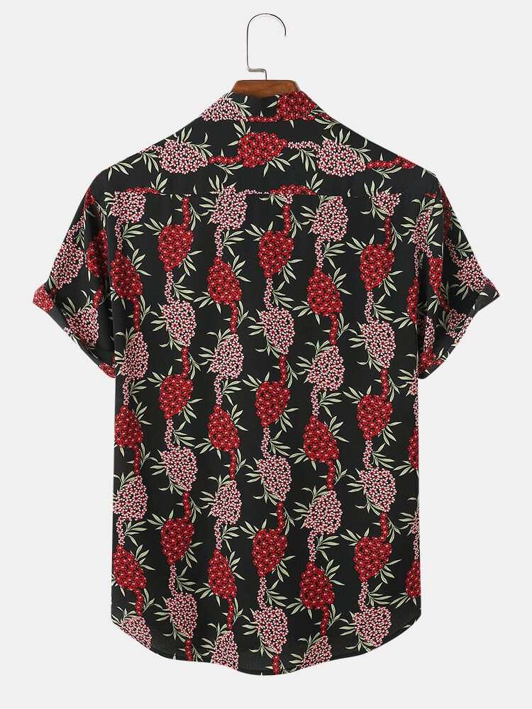 Camisa De Manga Corta Con Solapa De Flores Y Estampado De Uva Para Hombre