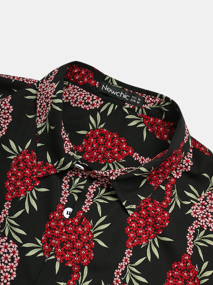 Camisa De Manga Corta Con Solapa De Flores Y Estampado De Uva Para Hombre