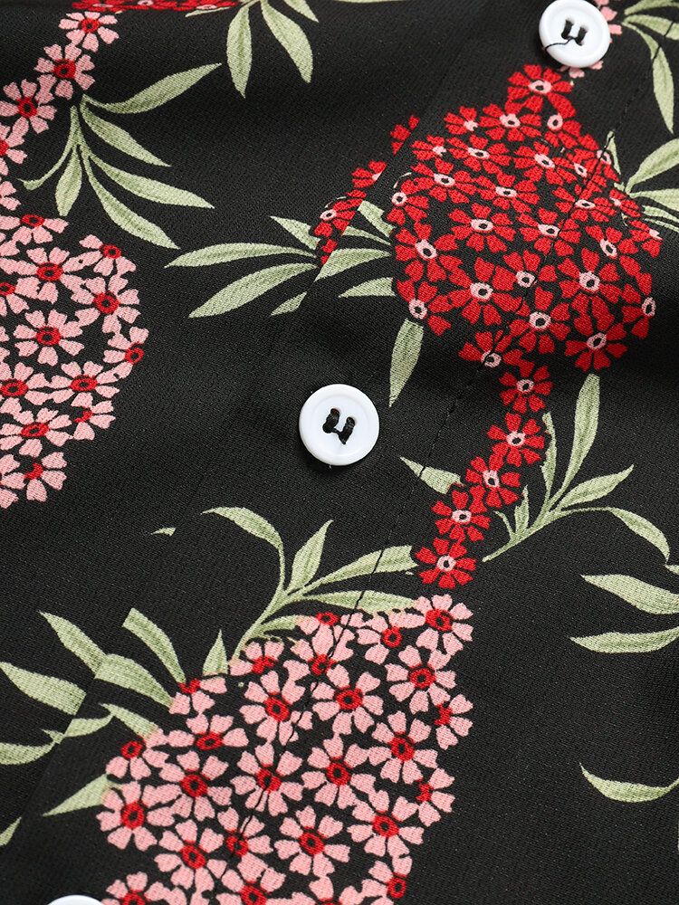 Camisa De Manga Corta Con Solapa De Flores Y Estampado De Uva Para Hombre