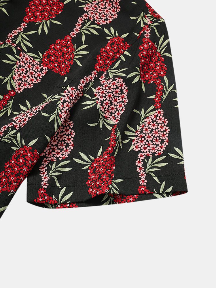 Camisa De Manga Corta Con Solapa De Flores Y Estampado De Uva Para Hombre