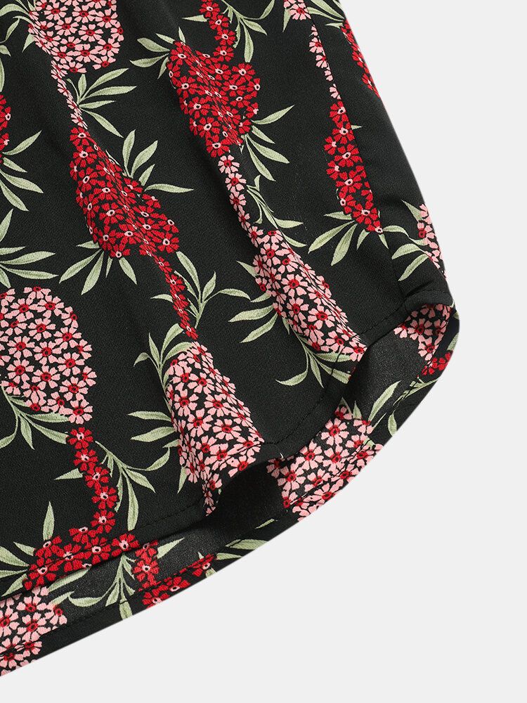 Camisa De Manga Corta Con Solapa De Flores Y Estampado De Uva Para Hombre