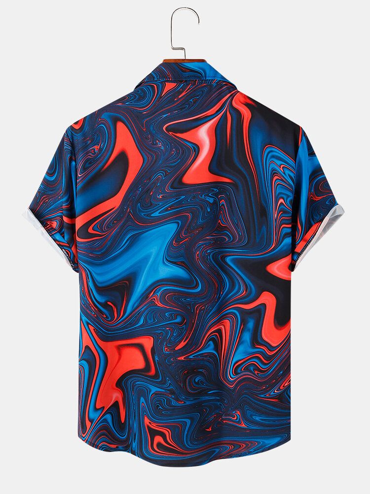 Camisa De Manga Corta Con Solapa De Onda De Contraste De Color Para Hombre