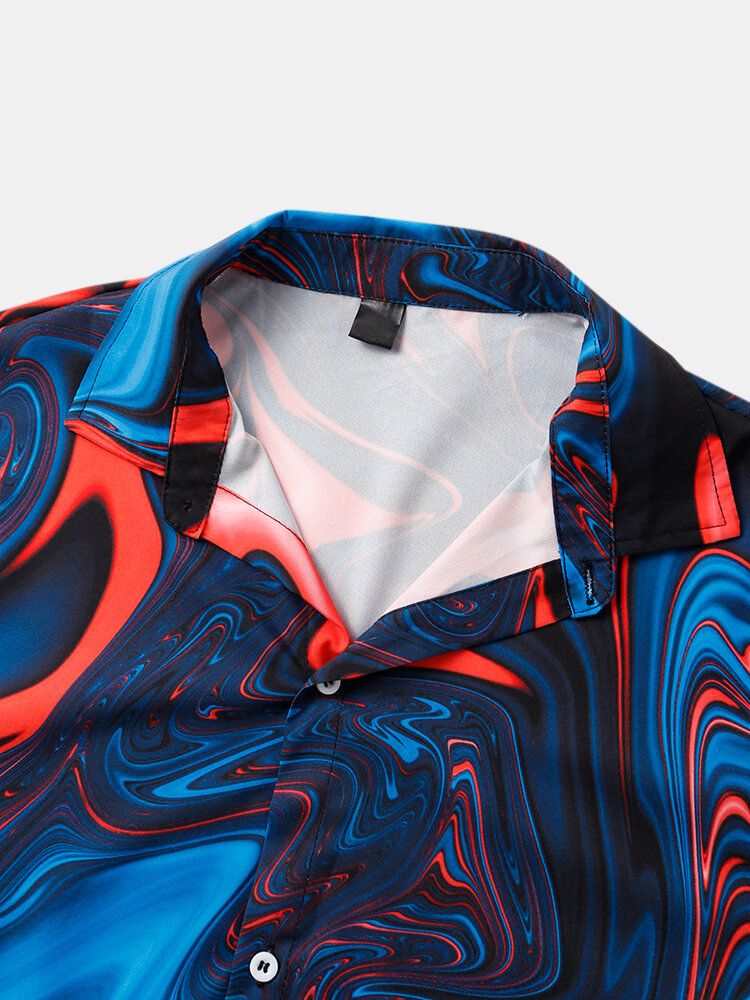 Camisa De Manga Corta Con Solapa De Onda De Contraste De Color Para Hombre