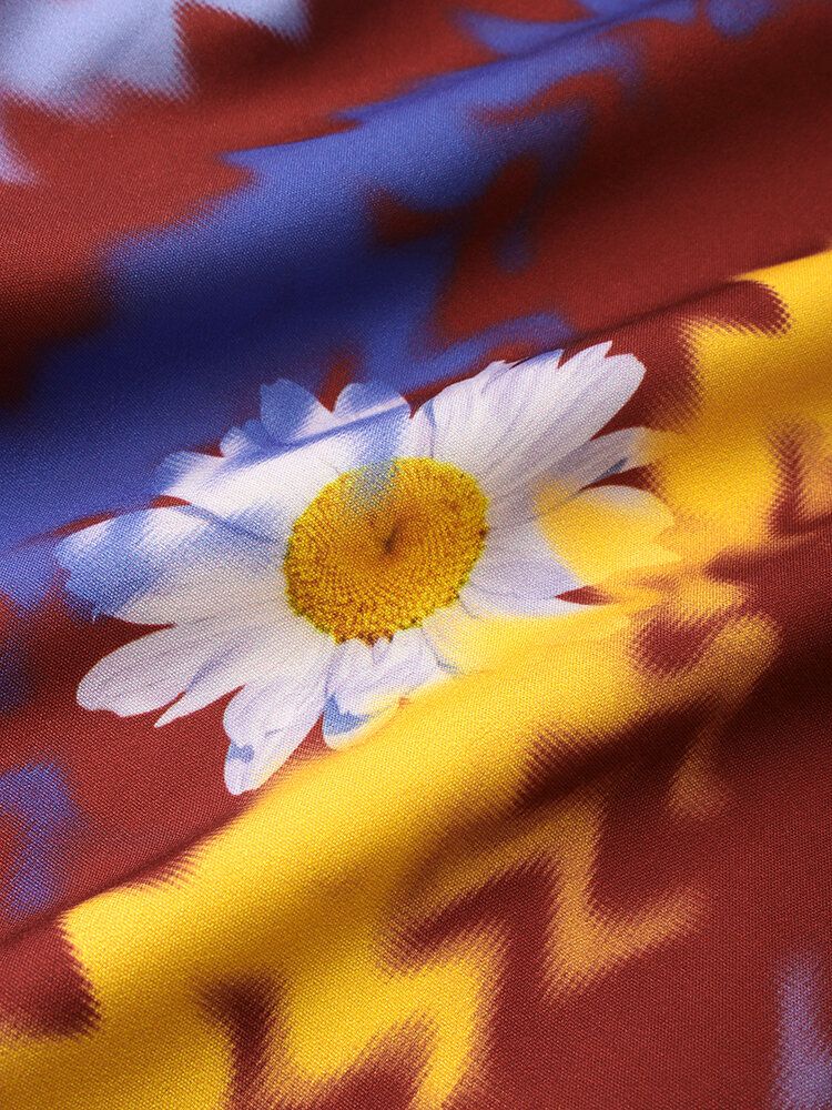 Camisa De Manga Corta Con Solapa Y Estampado De Flores Para Hombre