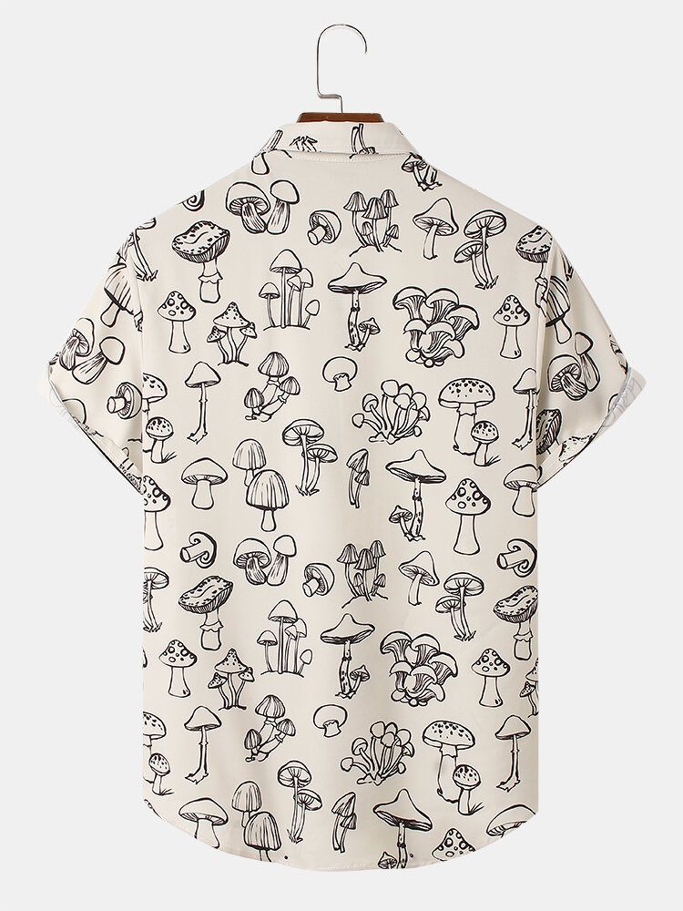 Camisa De Manga Corta Con Solapa Y Estampado De Hongos De Dibujos Animados Para Hombre