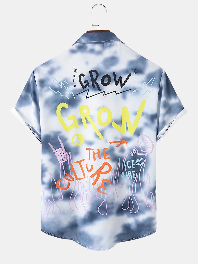 Camisa De Manga Corta Con Solapa Y Estampado De Letras Tie Dye Para Hombre