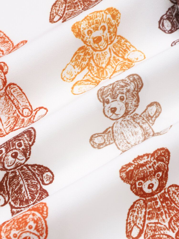 Camisa De Manga Corta Con Solapa Y Estampado De Oso De Peluche De Dibujos Animados Para Hombre