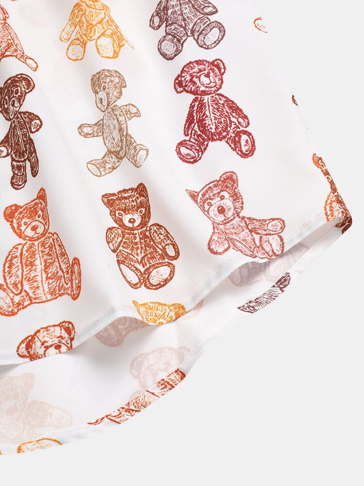 Camisa De Manga Corta Con Solapa Y Estampado De Oso De Peluche De Dibujos Animados Para Hombre