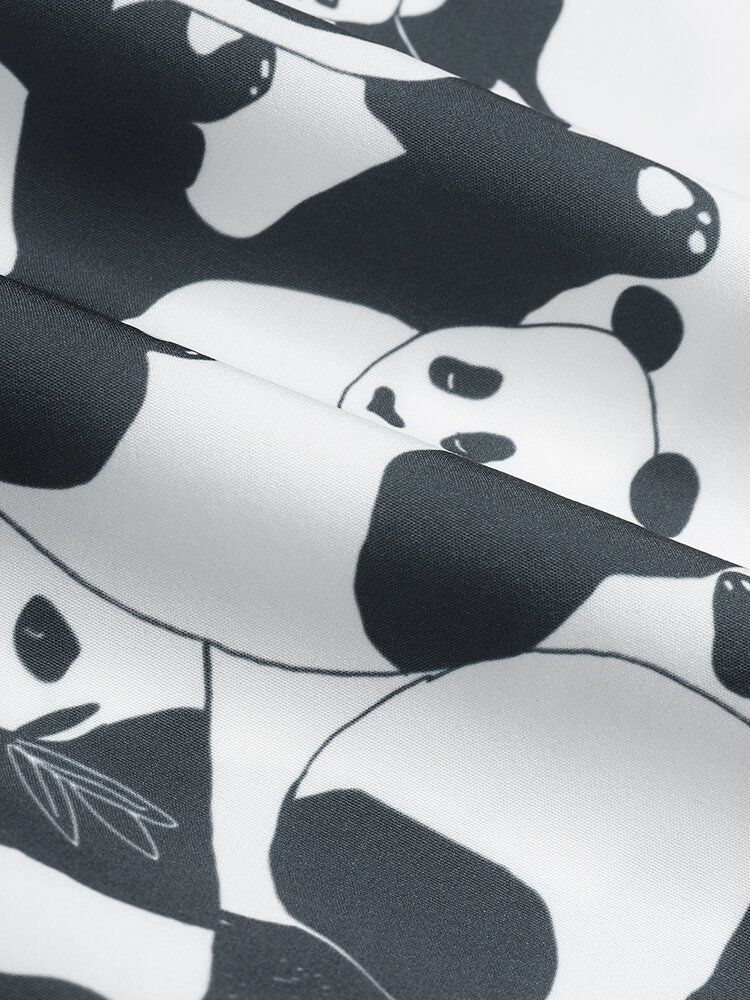 Camisa De Manga Corta Con Solapa Y Estampado De Panda De Dibujos Animados Para Hombre