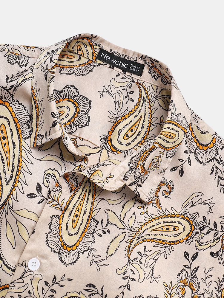 Camisa De Manga Corta Con Solapa Y Estampado De Paramecio Para Hombre