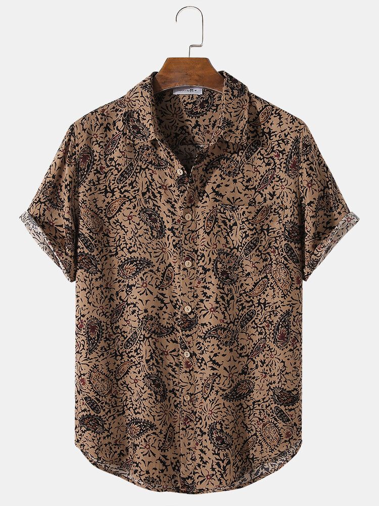 Camisa De Manga Corta Con Solapa Y Estampado De Paramecio Para Hombre