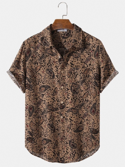 Camisa De Manga Corta Con Solapa Y Estampado De Paramecio Para Hombre