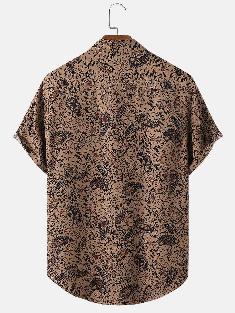 Camisa De Manga Corta Con Solapa Y Estampado De Paramecio Para Hombre