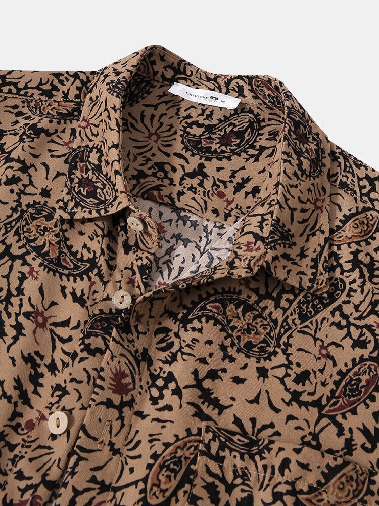 Camisa De Manga Corta Con Solapa Y Estampado De Paramecio Para Hombre