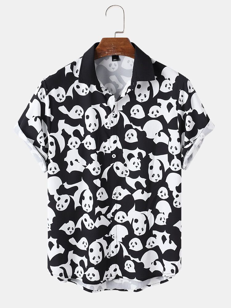 Camisa De Manga Corta De Contraste De Color Con Estampado De Panda De Dibujos Animados Para Hombre