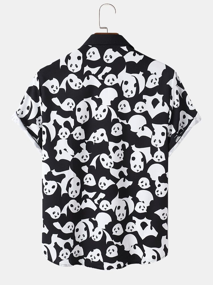 Camisa De Manga Corta De Contraste De Color Con Estampado De Panda De Dibujos Animados Para Hombre