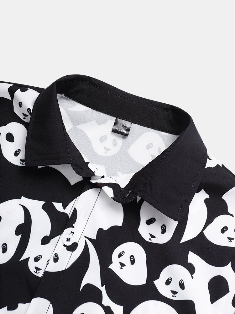 Camisa De Manga Corta De Contraste De Color Con Estampado De Panda De Dibujos Animados Para Hombre