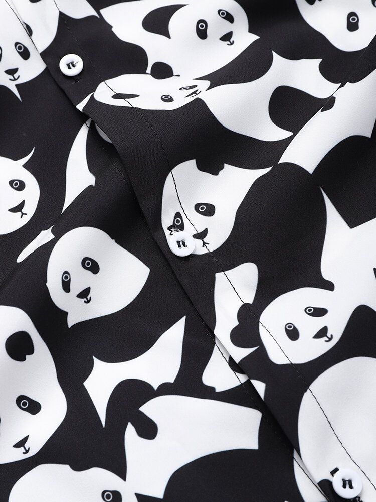 Camisa De Manga Corta De Contraste De Color Con Estampado De Panda De Dibujos Animados Para Hombre