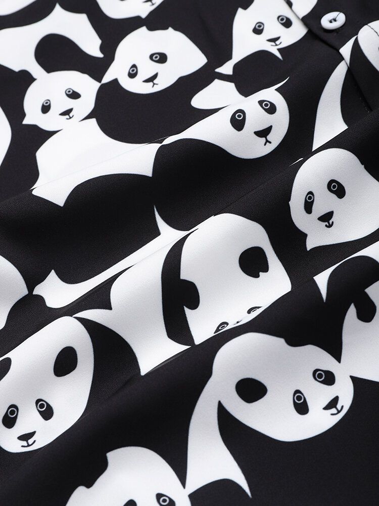 Camisa De Manga Corta De Contraste De Color Con Estampado De Panda De Dibujos Animados Para Hombre