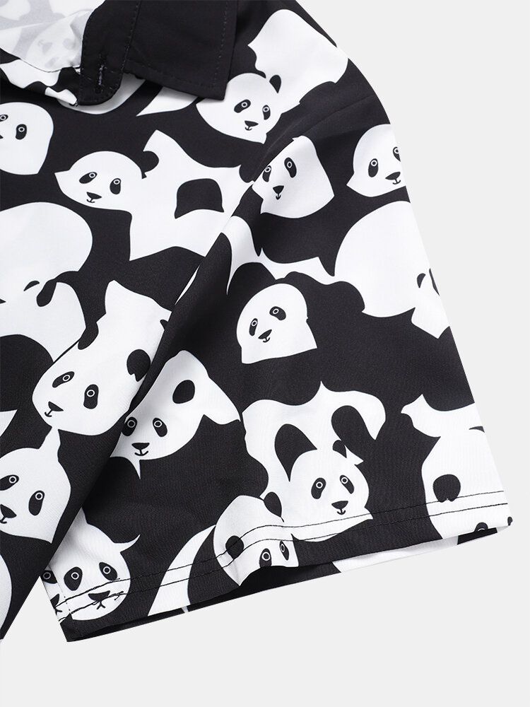 Camisa De Manga Corta De Contraste De Color Con Estampado De Panda De Dibujos Animados Para Hombre