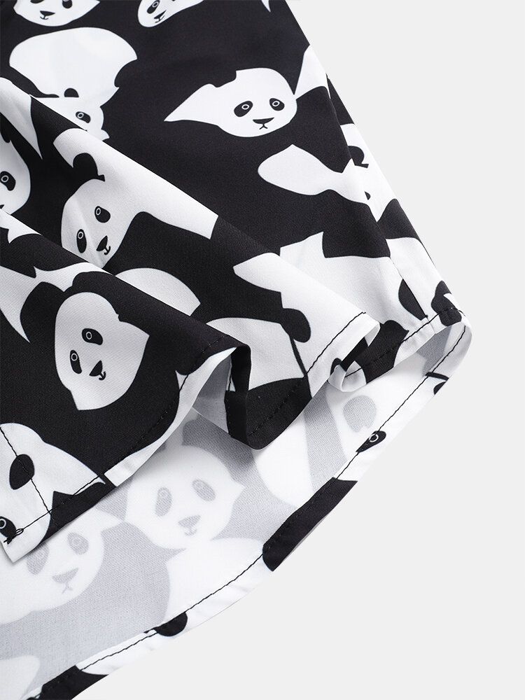 Camisa De Manga Corta De Contraste De Color Con Estampado De Panda De Dibujos Animados Para Hombre