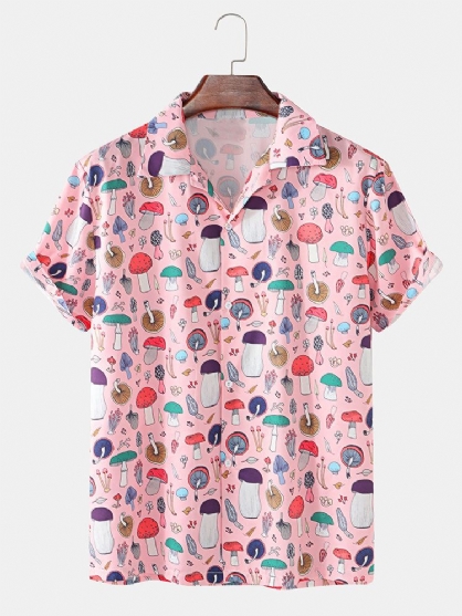 Camisa De Manga Corta De Espíritu Comunitario Con Estampado De Hongos De Dibujos Animados Para Hombre