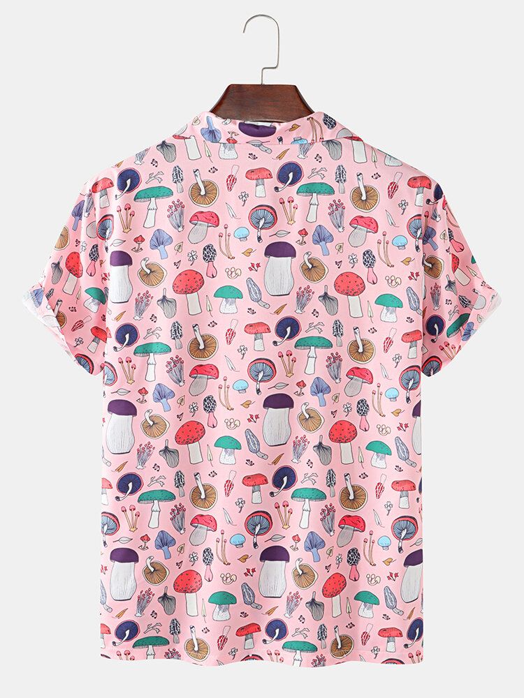 Camisa De Manga Corta De Espíritu Comunitario Con Estampado De Hongos De Dibujos Animados Para Hombre