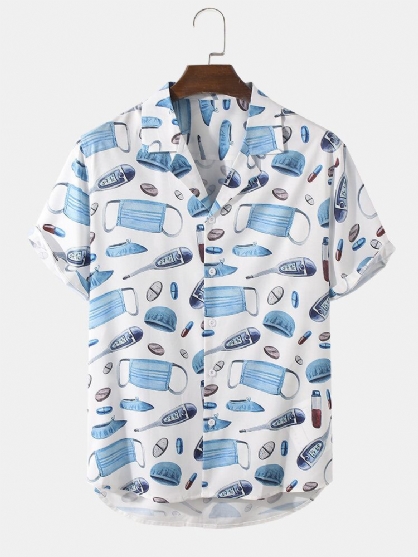 Camisa De Manga Corta De Estilo De Vida Saludable Con Estampado De Mascarilla De Dibujos Animados Para Hombre