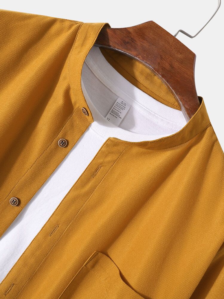 Camisa De Manga Larga Con Botones De Color Sólido De Estilo Básico Para Hombre