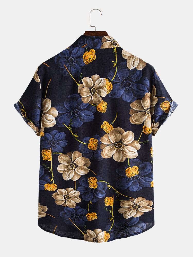 Camisa Navideña Con Solapa Y Dobladillo Curvo Con Gráficos De Flores Para Hombre