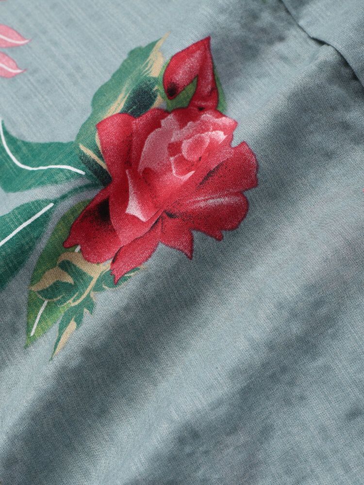 Camisa De Solapa De Bolsillo Con Estampado De Flores 100% Algodón Para Hombre