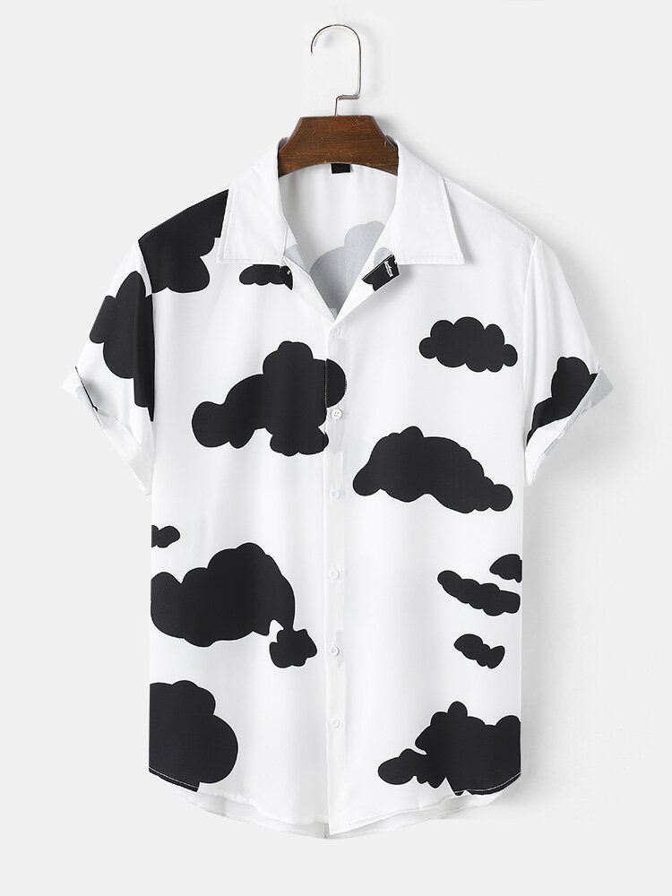 Camisa De Solapa Curativa Cómoda De Cielo Y Nubes Blancas Para Hombre