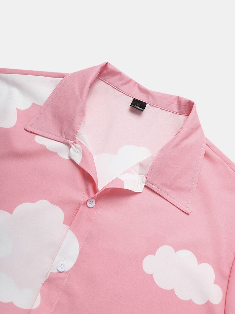 Camisa De Solapa Curativa Cómoda De Cielo Y Nubes Blancas Para Hombre