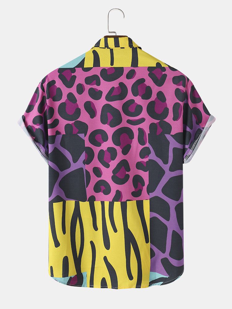 Camisas De Bloque De Color De Bolsillo Con Estampado Animal Casual Para Hombre