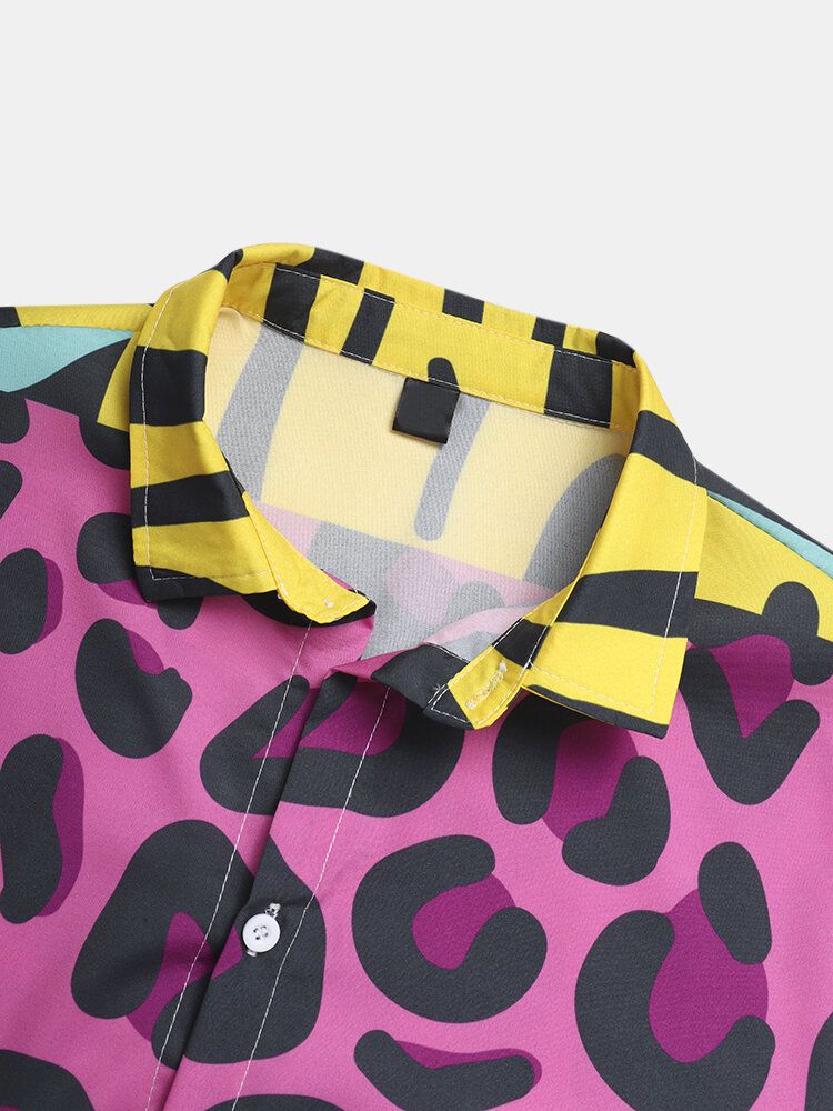 Camisas De Bloque De Color De Bolsillo Con Estampado Animal Casual Para Hombre