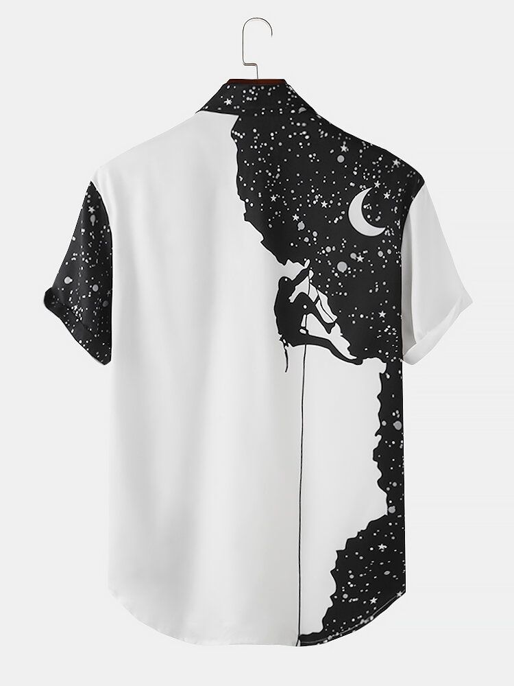 Camisas De Calle De Manga Corta Con Bolsillo Con Estampado De Galaxia Para Hombre