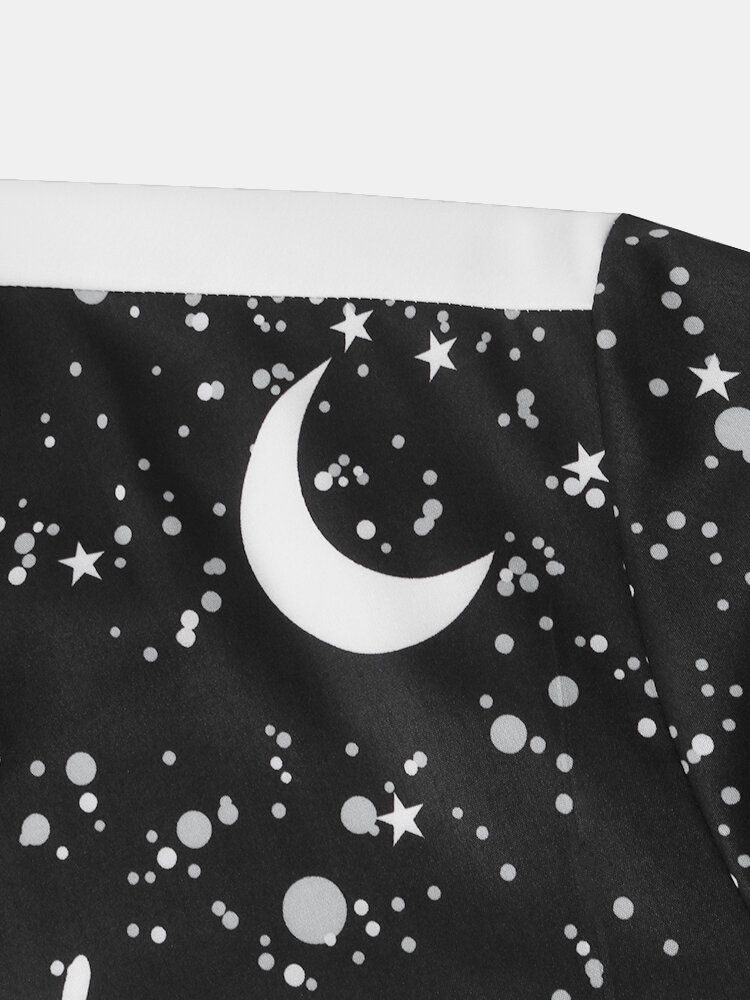 Camisas De Calle De Manga Corta Con Bolsillo Con Estampado De Galaxia Para Hombre