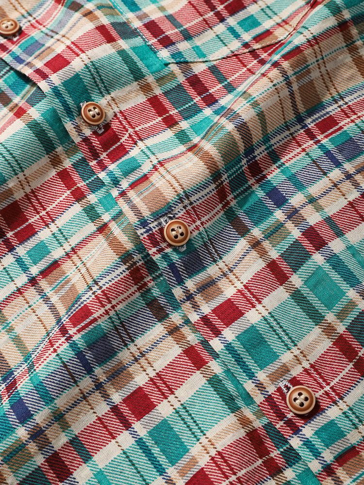 Camisas Casuales De Bolsillo A Cuadros 100% Algodón Para Hombre