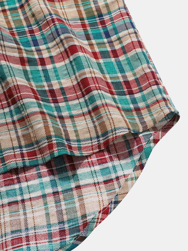 Camisas Casuales De Bolsillo A Cuadros 100% Algodón Para Hombre