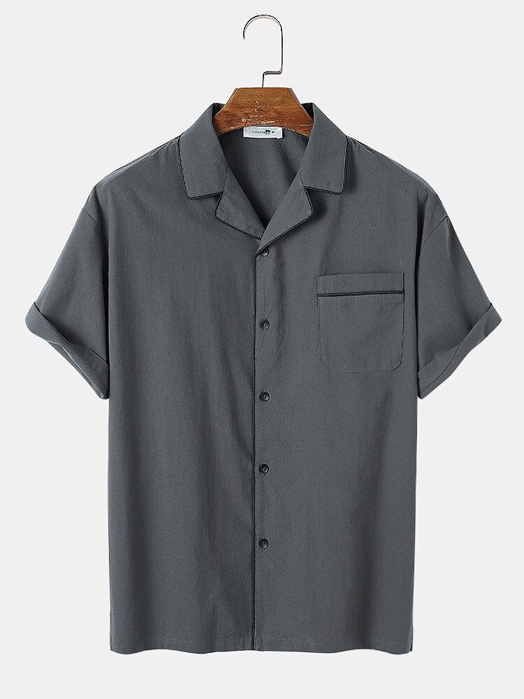 Camisas Casuales De Color Sólido Con Bolsillos De Algodón 100% Para Hombre