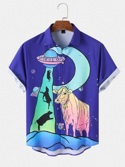 Camisas Casuales Con Diseño De Toro Espacial Divertido Para Hombre