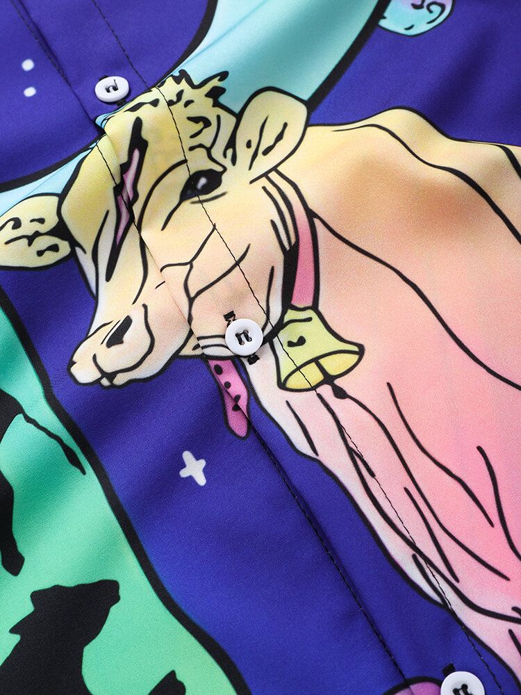 Camisas Casuales Con Diseño De Toro Espacial Divertido Para Hombre