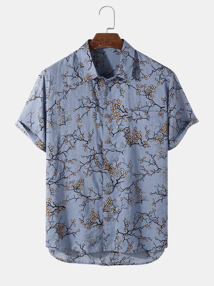 Camisas Casuales Con Estampado De Flores De Ciruela De Algodón Para Hombre