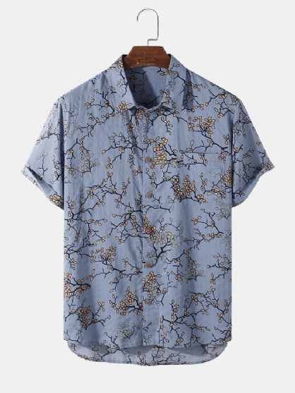 Camisas Casuales Con Estampado De Flores De Ciruela De Algodón Para Hombre