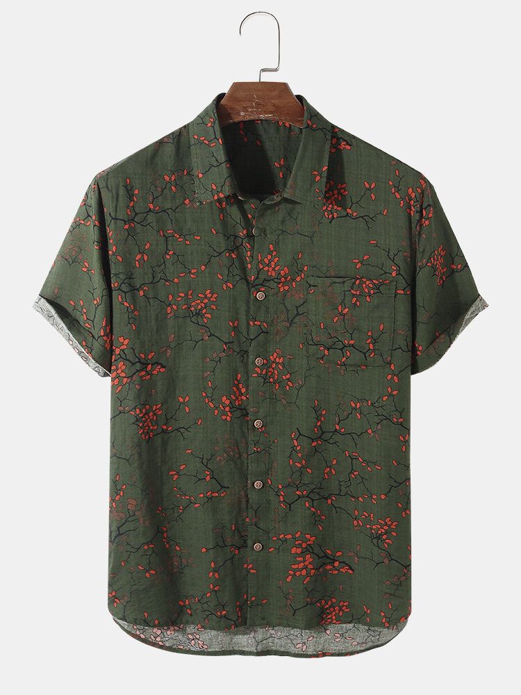 Camisas Casuales Con Estampado De Flores De Ciruela De Algodón Para Hombre