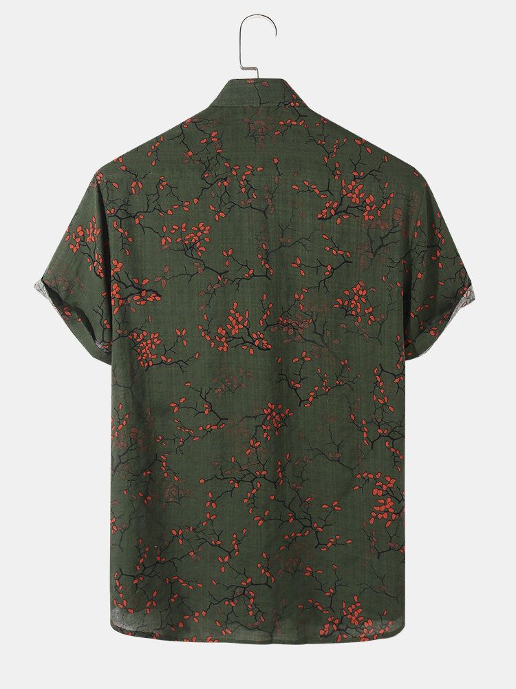 Camisas Casuales Con Estampado De Flores De Ciruela De Algodón Para Hombre