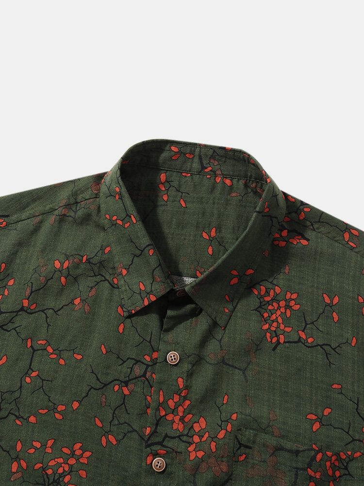 Camisas Casuales Con Estampado De Flores De Ciruela De Algodón Para Hombre