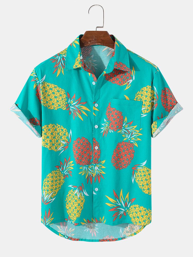 Camisas Casuales Con Estampado De Piña Tropical Para Hombre